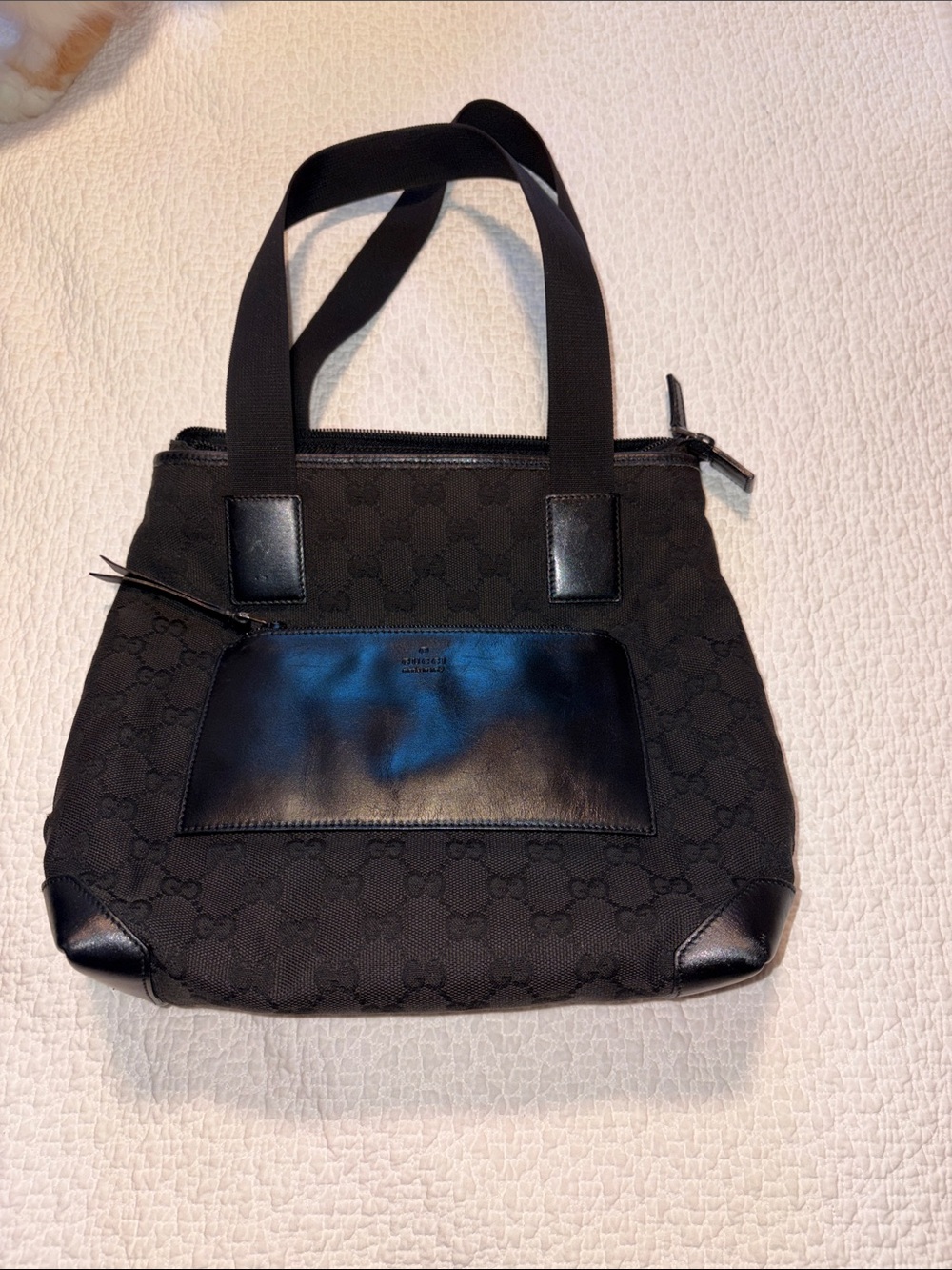 GUCCI DenimTote Bag Shoulder Bag Black GG canvas/leather GG. In GUC Authentic.